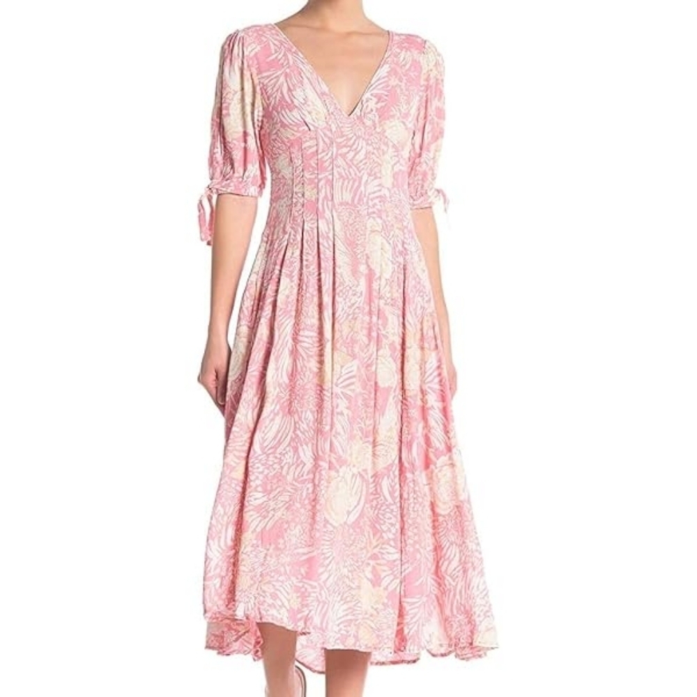 Free‎ People Forever Always Pink Floral Midi Dress Romantic Boho Size 0 XS